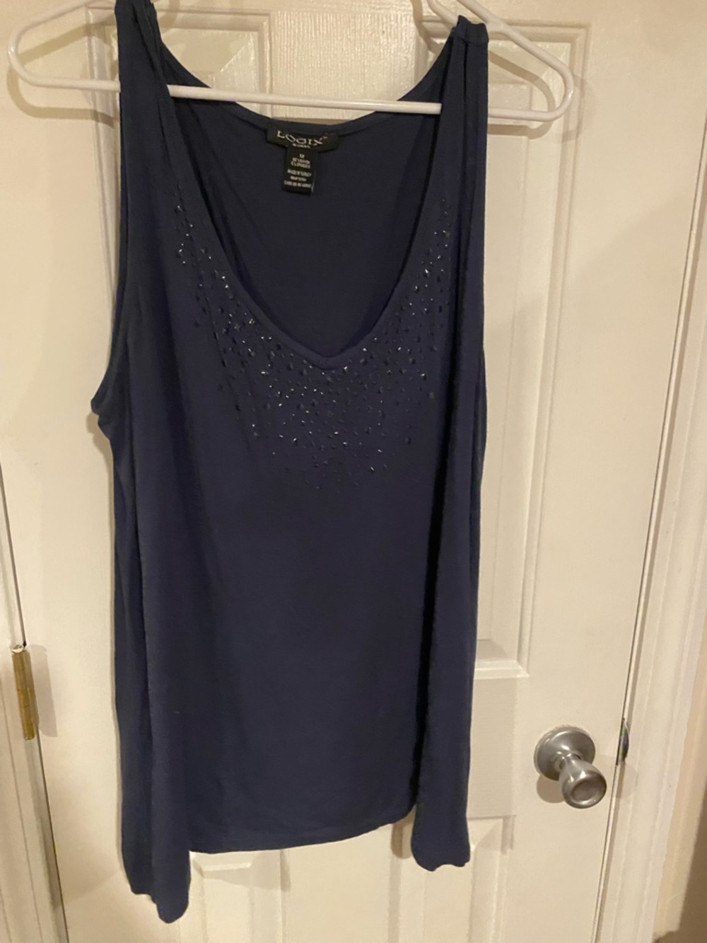 LOGIX Navy Beaded Scoop Neck Tank